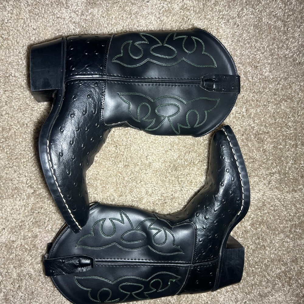 Boys Old West Black Cowboy Boots Faux Ostrich Leather